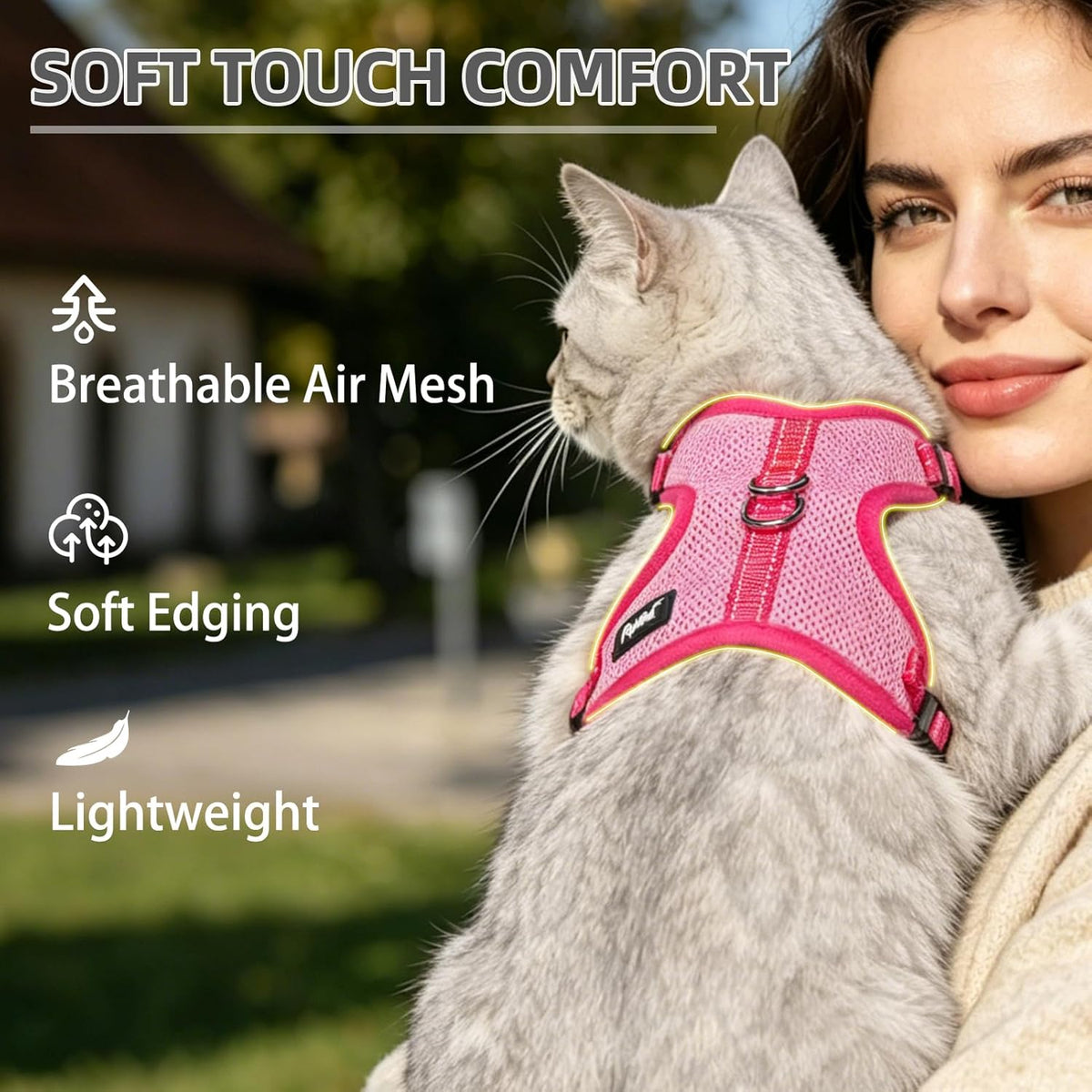 Cat Harness and Leash Set Escape Proof, Reflective Adjustable Soft Mesh Pet Vest Harness for Walking Travel, Pink S