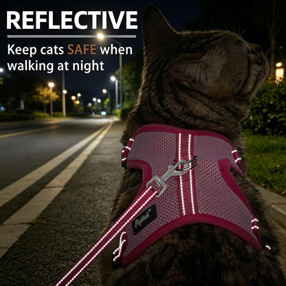 Cat Harness and Leash Set Escape Proof, Reflective Adjustable Soft Mesh Pet Vest Harness for Walking Travel, Pink S