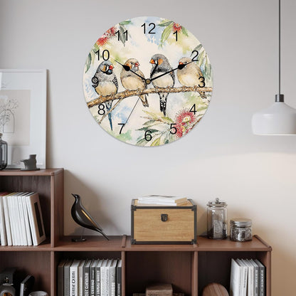 Silent PVC Wall Clock 14x14 Inches Round Wall Clock, Animal Bird Hanging Clock for Kitchen Non Ticking Battery Operated Living Room Mute Clock, Farmhouse Floral Flower Sage Green Coral Pink