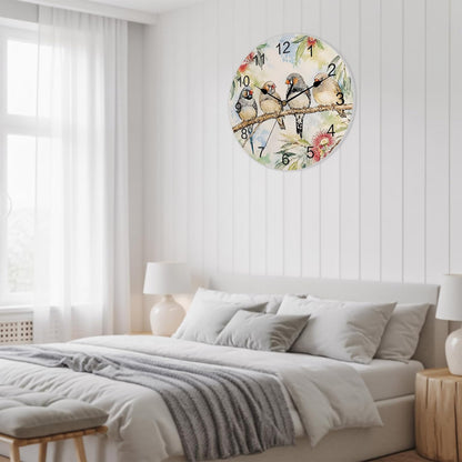 Silent PVC Wall Clock 14x14 Inches Round Wall Clock, Animal Bird Hanging Clock for Kitchen Non Ticking Battery Operated Living Room Mute Clock, Farmhouse Floral Flower Sage Green Coral Pink