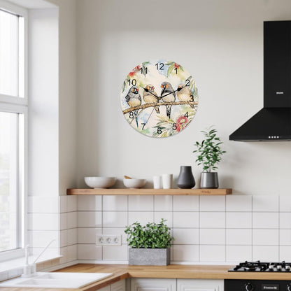 Silent PVC Wall Clock 14x14 Inches Round Wall Clock, Animal Bird Hanging Clock for Kitchen Non Ticking Battery Operated Living Room Mute Clock, Farmhouse Floral Flower Sage Green Coral Pink