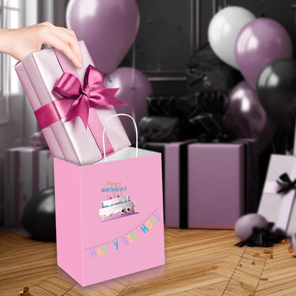 50 Pack 8x4.75x10 Inch Medium Light Pink Kraft Paper Bags with Handles Bulk, Gift Bags for Birthday Party Favors Retail Grocery Shopping Business Goody Craft Merchandise Take Out Sacks