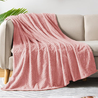 Whale Flotilla Breathable Fleece Throw Blanket for Couch Sofa(50x70 Inch), Super Soft Fuzzy Blankets for All Season, Lightweight and Fluffy, Pink(Leaf)