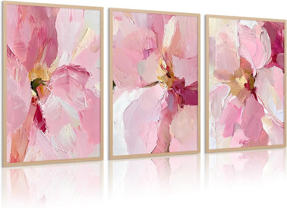 Abstract Floral Wall Art Pink Flower Canvas Pictures Modern Wall Decor Blush Pastel Pink Prints Peony Painting Minimalist Poster Botanical Artwork for Bedroom Living Room 12x16 Inch Unframed set of 3