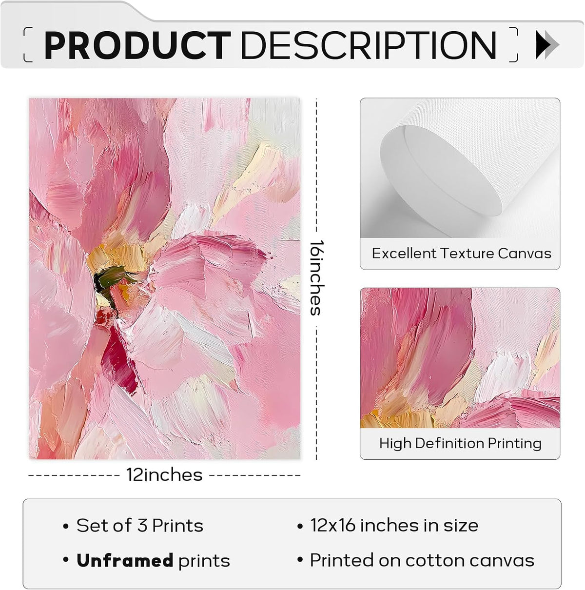 Abstract Floral Wall Art Pink Flower Canvas Pictures Modern Wall Decor Blush Pastel Pink Prints Peony Painting Minimalist Poster Botanical Artwork for Bedroom Living Room 12x16 Inch Unframed set of 3