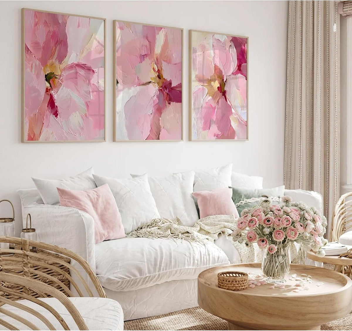 Abstract Floral Wall Art Pink Flower Canvas Pictures Modern Wall Decor Blush Pastel Pink Prints Peony Painting Minimalist Poster Botanical Artwork for Bedroom Living Room 12x16 Inch Unframed set of 3