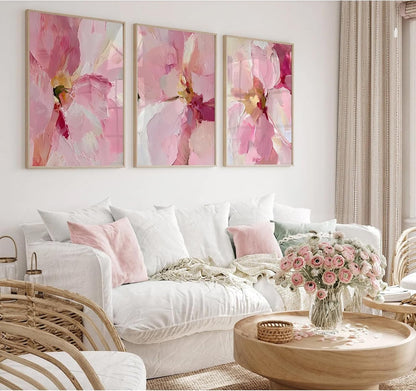 Abstract Floral Wall Art Pink Flower Canvas Pictures Modern Wall Decor Blush Pastel Pink Prints Peony Painting Minimalist Poster Botanical Artwork for Bedroom Living Room 12x16 Inch Unframed set of 3