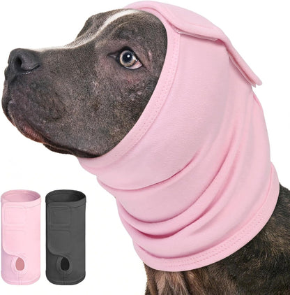 Dog Calming Hoodie, Anti-Slip Headband for Dog Hematoma, Adjustable Dog Ear Muffs Cover for Noise Anxiety, Dog No Shake Ear Wrap for Grooming, Fireworks, Thunderstorms, Drying, Pink L