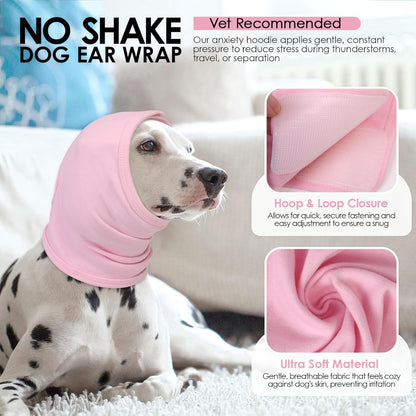 Dog Calming Hoodie, Anti-Slip Headband for Dog Hematoma, Adjustable Dog Ear Muffs Cover for Noise Anxiety, Dog No Shake Ear Wrap for Grooming, Fireworks, Thunderstorms, Drying, Pink L