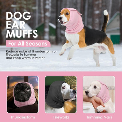Dog Calming Hoodie, Anti-Slip Headband for Dog Hematoma, Adjustable Dog Ear Muffs Cover for Noise Anxiety, Dog No Shake Ear Wrap for Grooming, Fireworks, Thunderstorms, Drying, Pink L
