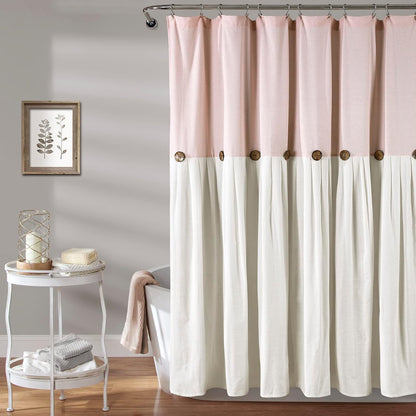 Linen Button Shower Curtain, 72" W x 72" L, Blush & Off White - Pink Bathroom Curtain - Fabric Shower Curtains - Farmhouse Bathroom Decor