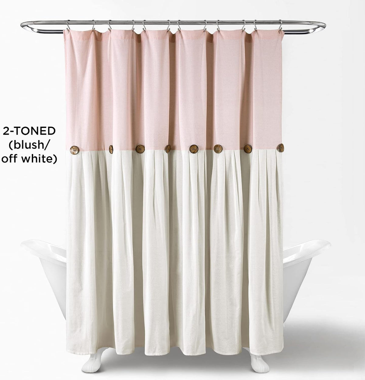 Linen Button Shower Curtain, 72" W x 72" L, Blush & Off White - Pink Bathroom Curtain - Fabric Shower Curtains - Farmhouse Bathroom Decor
