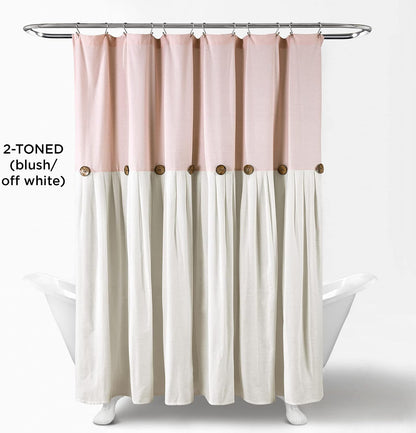 Linen Button Shower Curtain, 72" W x 72" L, Blush & Off White - Pink Bathroom Curtain - Fabric Shower Curtains - Farmhouse Bathroom Decor
