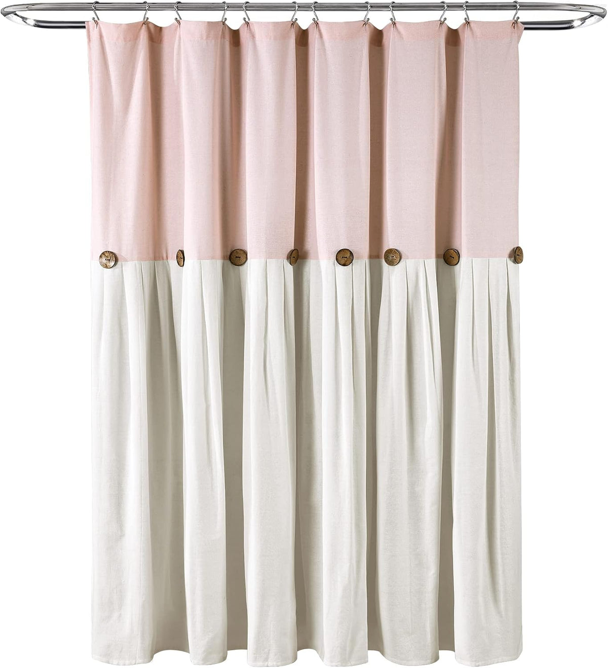 Linen Button Shower Curtain, 72" W x 72" L, Blush & Off White - Pink Bathroom Curtain - Fabric Shower Curtains - Farmhouse Bathroom Decor