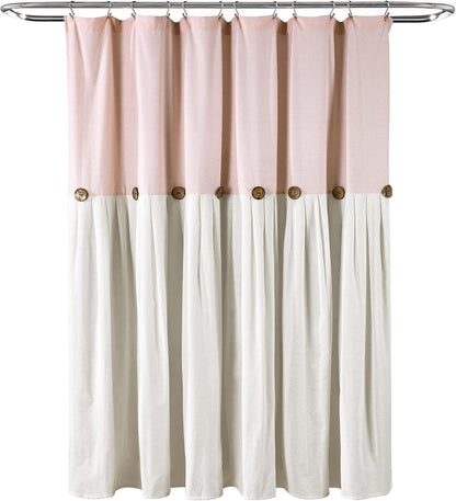 Linen Button Shower Curtain, 72" W x 72" L, Blush & Off White - Pink Bathroom Curtain - Fabric Shower Curtains - Farmhouse Bathroom Decor