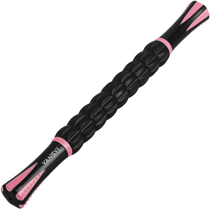 Professional 9-Roller Deep Tissue Massage Stick - Portable Muscle Recovery Roller for Athletes, Relieves Post-Workout Soreness & Leg/Back Pain - Portable Physio Tool (Pink)