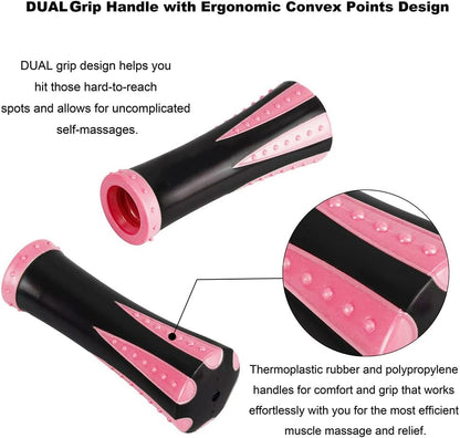 Professional 9-Roller Deep Tissue Massage Stick - Portable Muscle Recovery Roller for Athletes, Relieves Post-Workout Soreness & Leg/Back Pain - Portable Physio Tool (Pink)