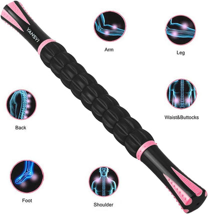 Professional 9-Roller Deep Tissue Massage Stick - Portable Muscle Recovery Roller for Athletes, Relieves Post-Workout Soreness & Leg/Back Pain - Portable Physio Tool (Pink)