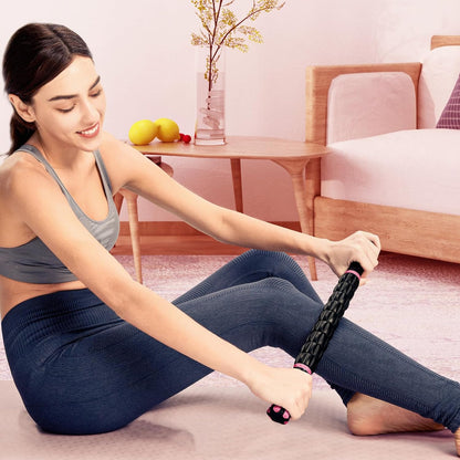 Professional 9-Roller Deep Tissue Massage Stick - Portable Muscle Recovery Roller for Athletes, Relieves Post-Workout Soreness & Leg/Back Pain - Portable Physio Tool (Pink)