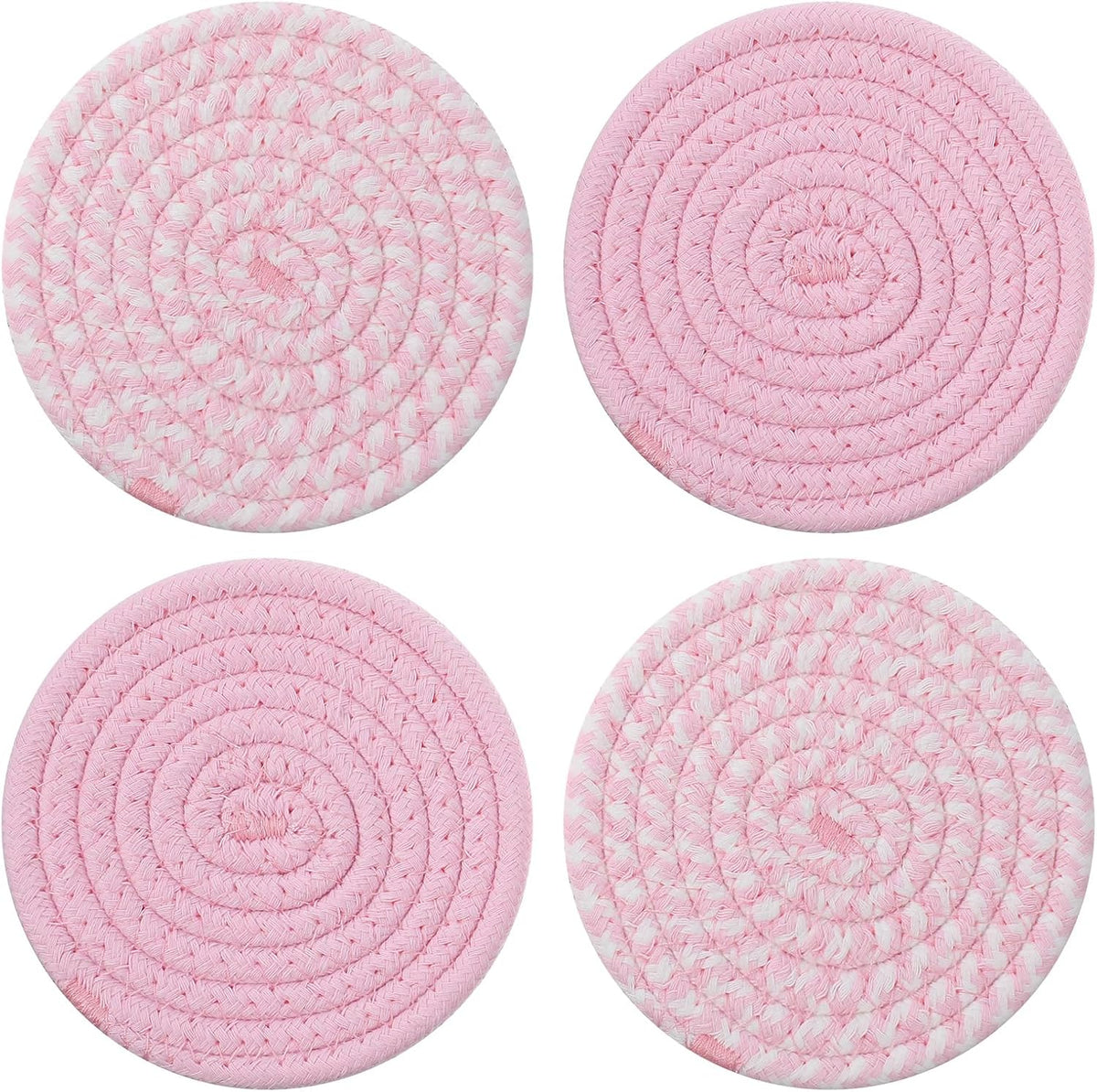 4Pcs Pink Coaster, Cotton Pink Coasters for Desk