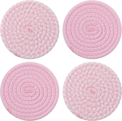 4Pcs Pink Coaster, Cotton Pink Coasters for Desk