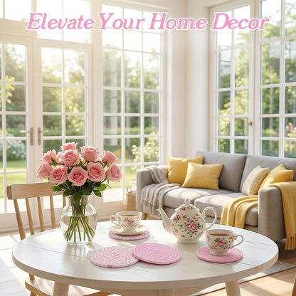 4Pcs Pink Coaster, Cotton Pink Coasters for Desk