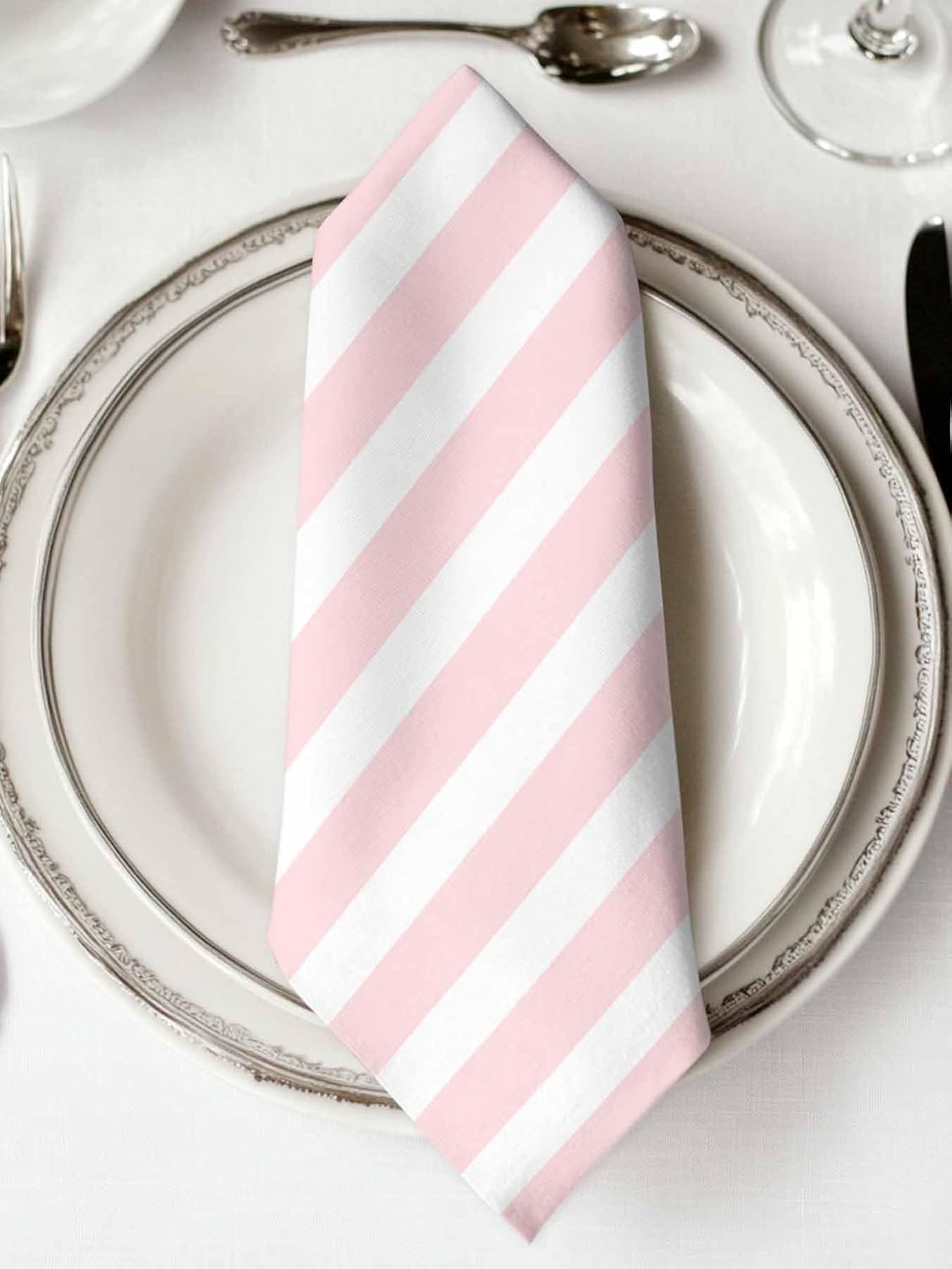1Pcs Pink and White Striped Dinner Napkins Gradient Geometric Cloth Napkins 20 x 20 Inch Reusable Washable Soft Napkin Guest Hand Towel for Cocktail, Party, Dinner Supplies
