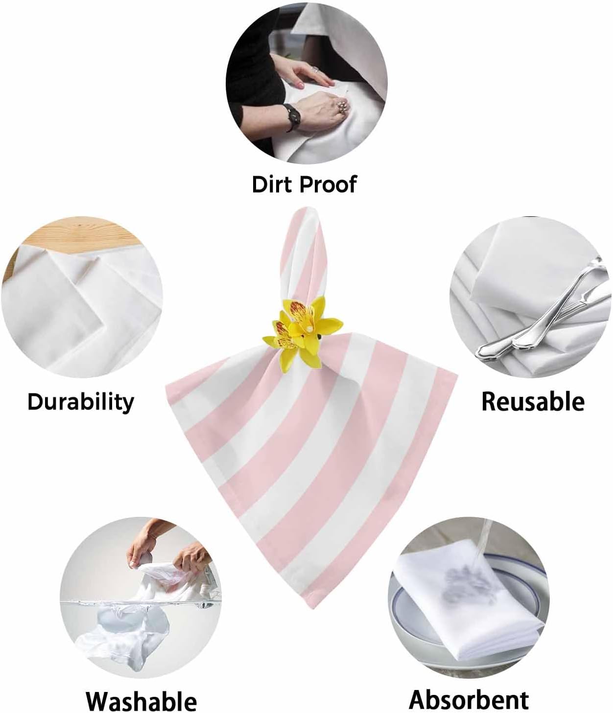 1Pcs Pink and White Striped Dinner Napkins Gradient Geometric Cloth Napkins 20 x 20 Inch Reusable Washable Soft Napkin Guest Hand Towel for Cocktail, Party, Dinner Supplies