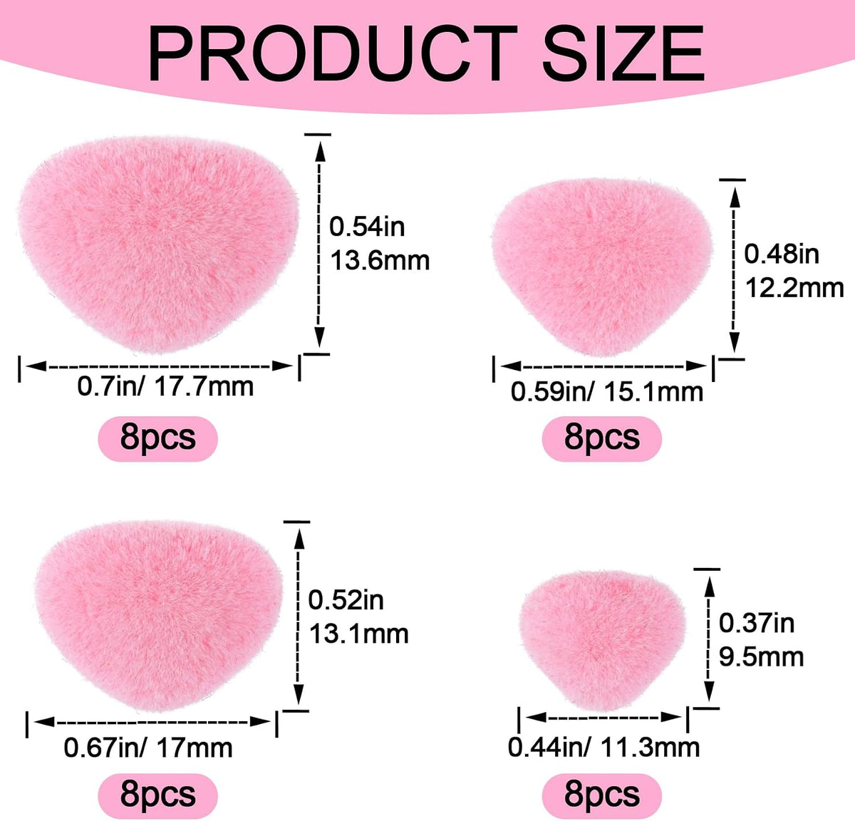 32pcs Safety Noses for Amigurumi, 11/15/17/18mm, Pink
