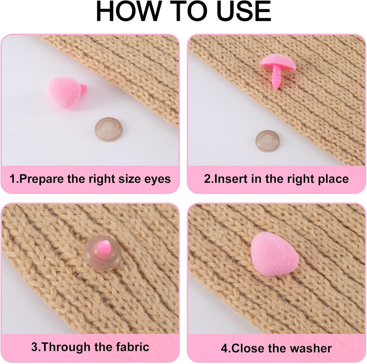 32pcs Safety Noses for Amigurumi, 11/15/17/18mm, Pink