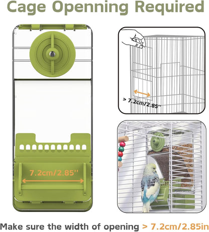 Automatic Bird Feeder, Bird Cage Feeder with Perch for Parakeet Canary Cockatiel Finch (Pink)