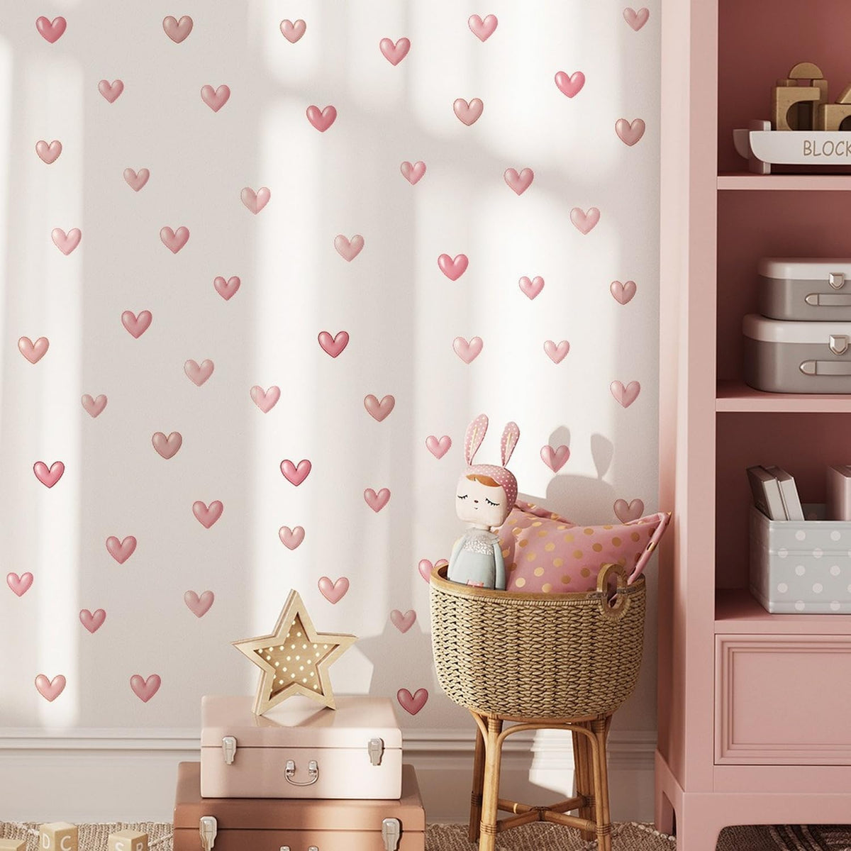 Valentines Window Stickers Love Heart Valentine's Day Pastel Pink Heart Wall Decals Window Stickers Beautification Decals Decor for Home School Office Decoration Supplies 1 Sheet