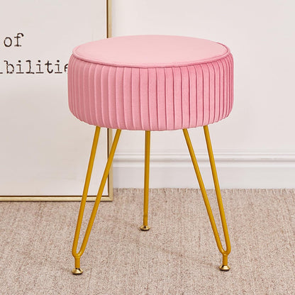 Velvet Vanity Stool, Modern Ottoman with Golden Legs, Pink