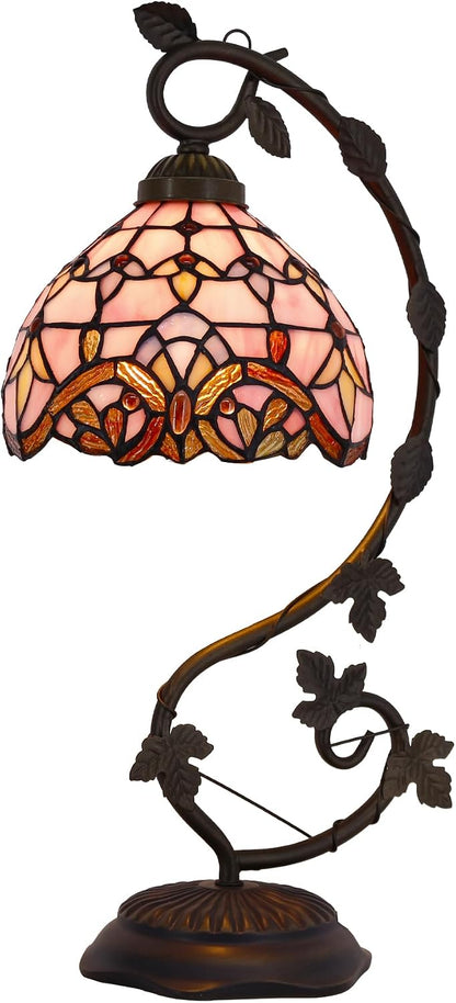 Tiffany Table Lamp Pink Stained Glass Baroque Reading Desk Light