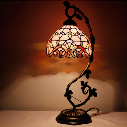 Tiffany Table Lamp Pink Stained Glass Baroque Reading Desk Light