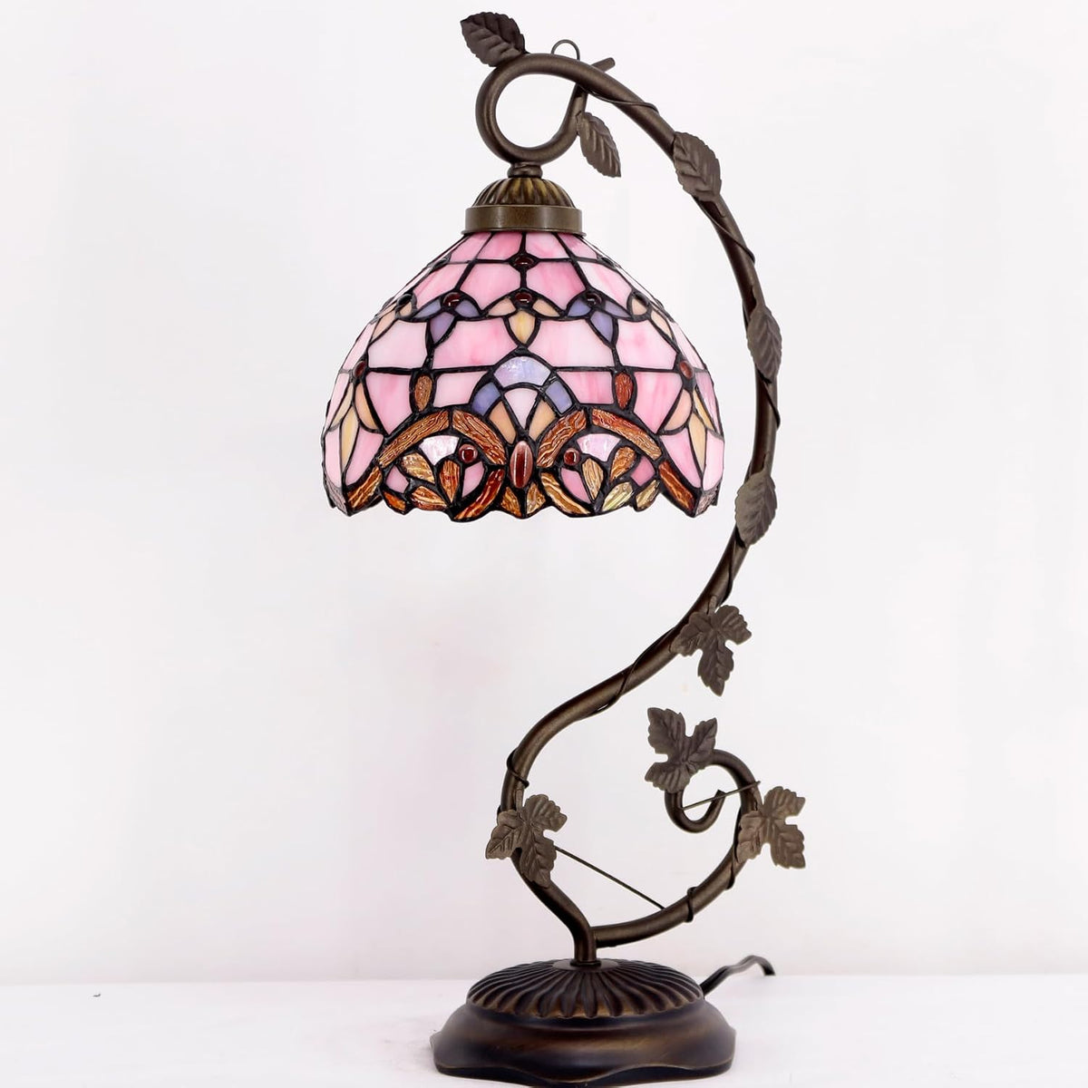 Tiffany Table Lamp Pink Stained Glass Baroque Reading Desk Light