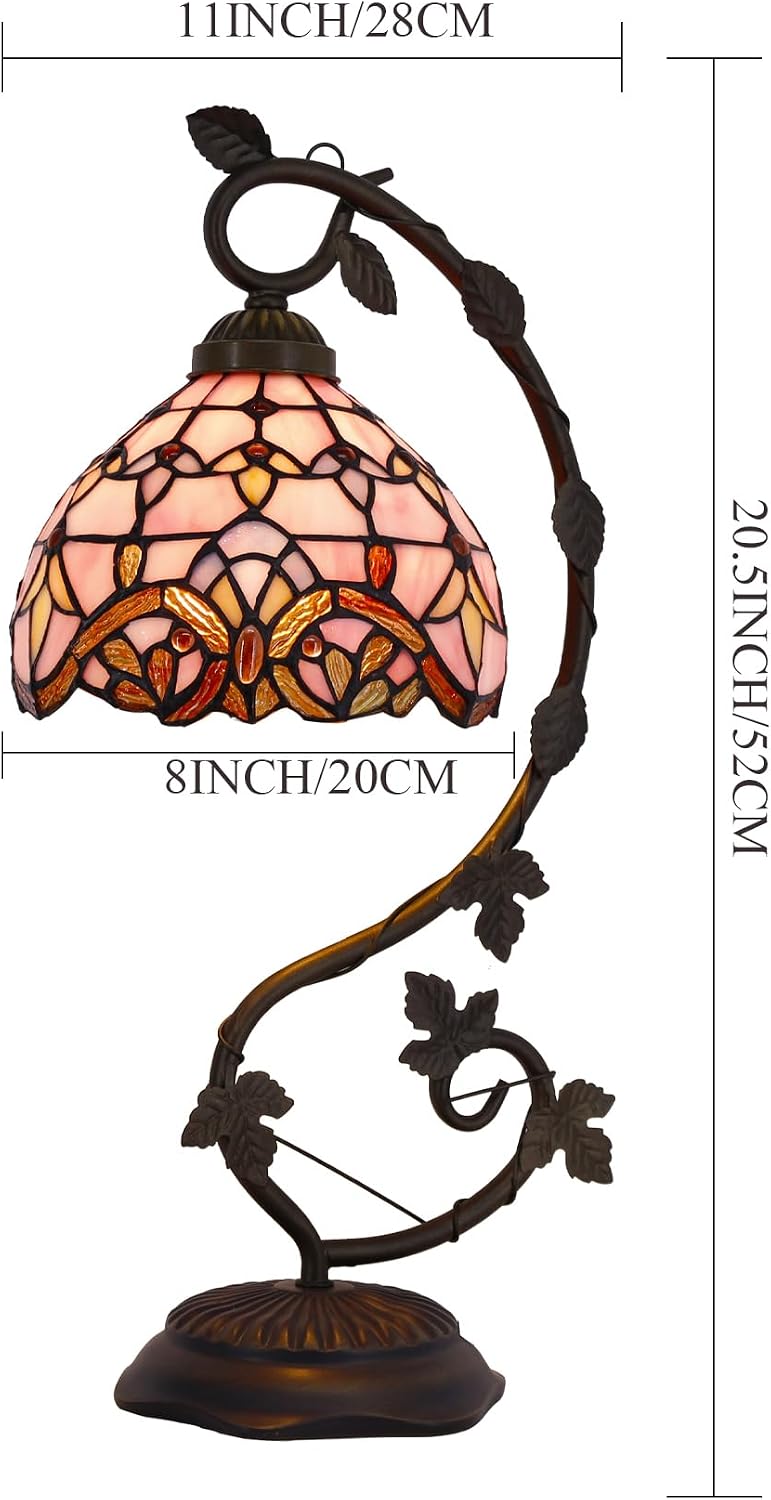 Tiffany Table Lamp Pink Stained Glass Baroque Reading Desk Light