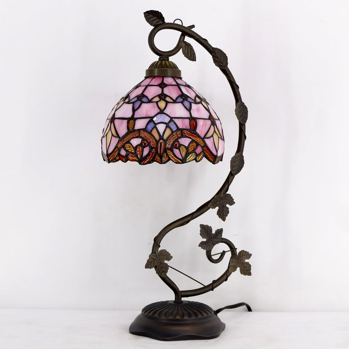 Tiffany Table Lamp Pink Stained Glass Baroque Reading Desk Light