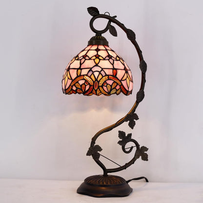Tiffany Table Lamp Pink Stained Glass Baroque Reading Desk Light