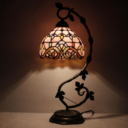 Tiffany Table Lamp Pink Stained Glass Baroque Reading Desk Light