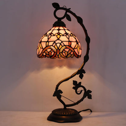 Tiffany Table Lamp Pink Stained Glass Baroque Reading Desk Light