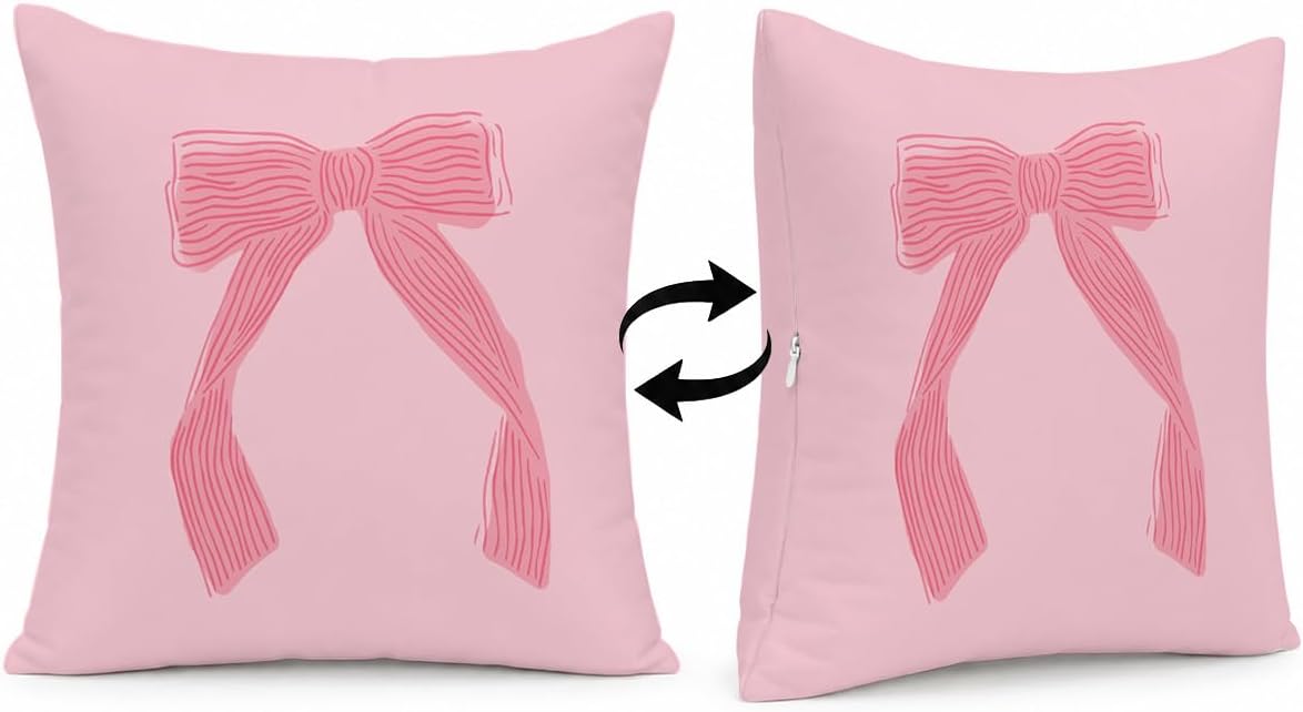 Coquette Girly Pink Bow Decor Throw Pillows Covers 18 x 18 inch