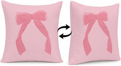 Coquette Girly Pink Bow Decor Throw Pillows Covers 18 x 18 inch