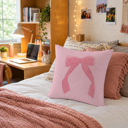Coquette Girly Pink Bow Decor Throw Pillows Covers 18 x 18 inch