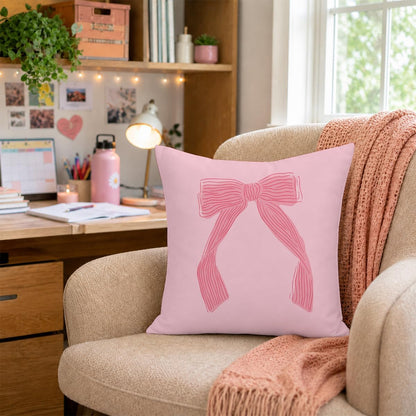 Coquette Girly Pink Bow Decor Throw Pillows Covers 18 x 18 inch