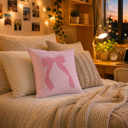 Coquette Girly Pink Bow Decor Throw Pillows Covers 18 x 18 inch