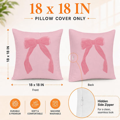 Coquette Girly Pink Bow Decor Throw Pillows Covers 18 x 18 inch