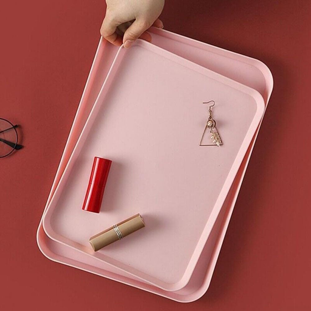 Rectangular Serving Tray Built From Food-Safe PP With Scratch Resistance, Non-Slip Base, And Functional Raised Perimeter Design(large pink)