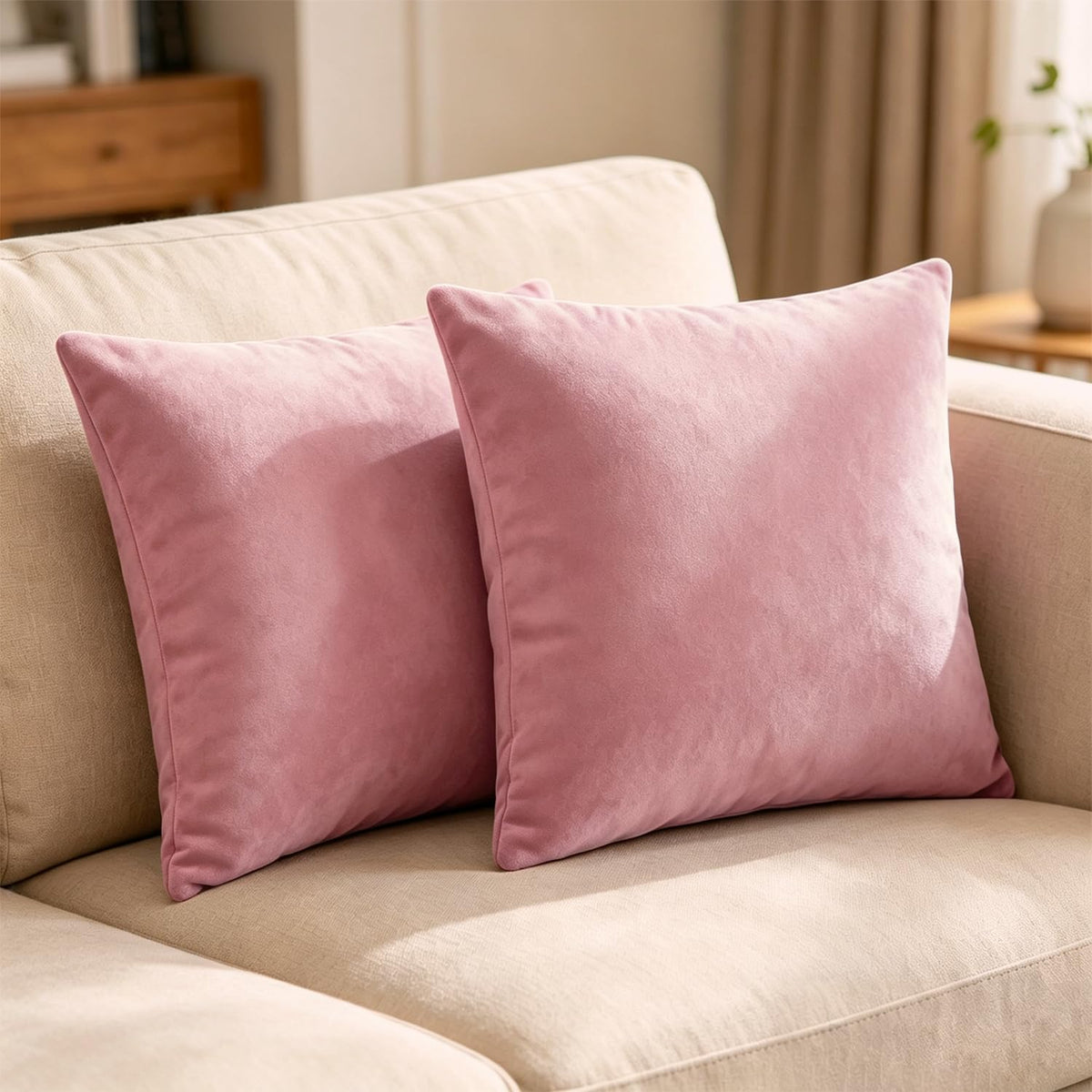 2 Pack 18x18 Pillow Cover Velvet Pillow Covers, Throw Pillow Covers for Living Room Decorations Throw Pillow Case, Throw Pillow Cover Cushion Cover for Sofa Bedroom Car, Bright Pink