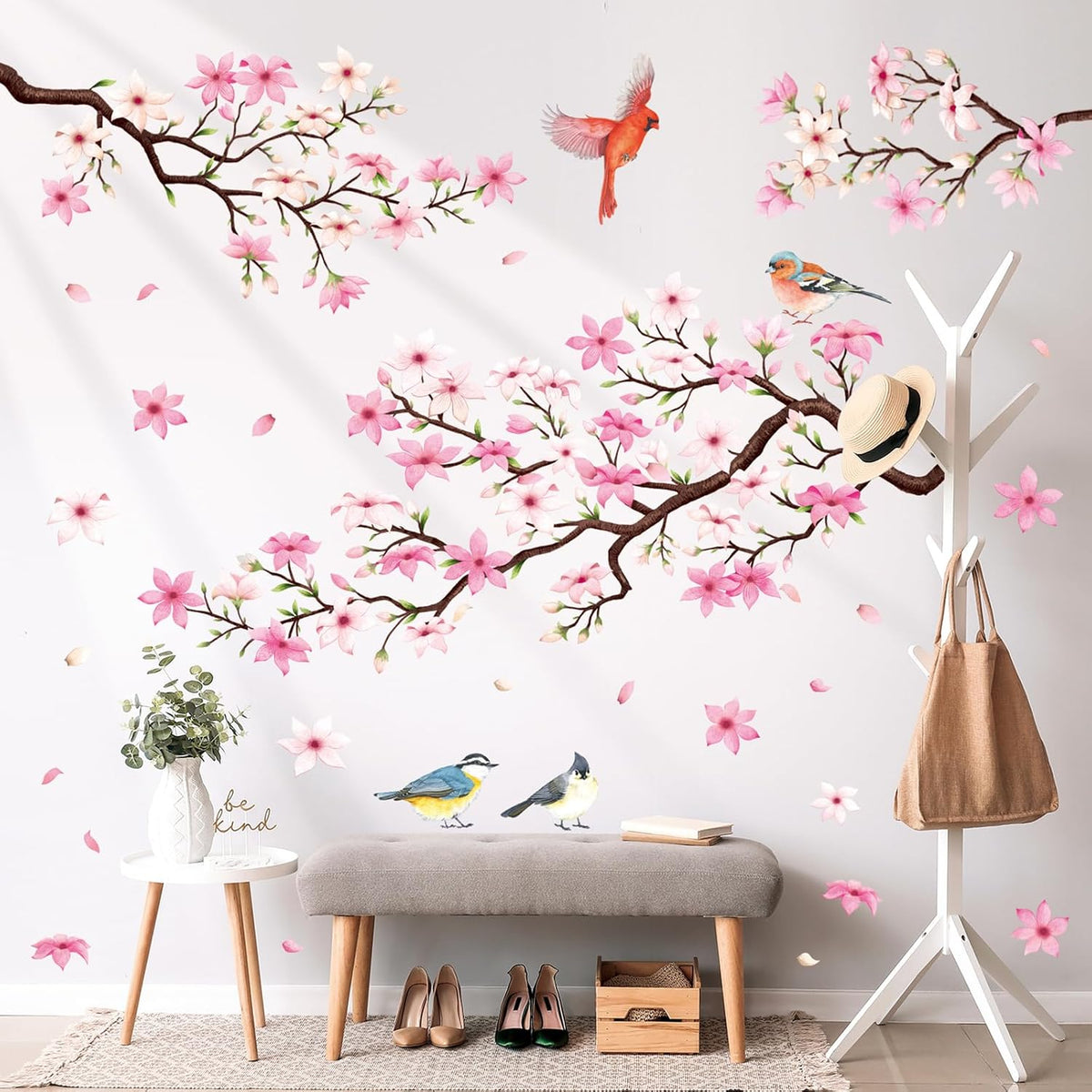 Cherry Blossom Wall Decals Stickers Floral Branch Birds (SG2-2305)